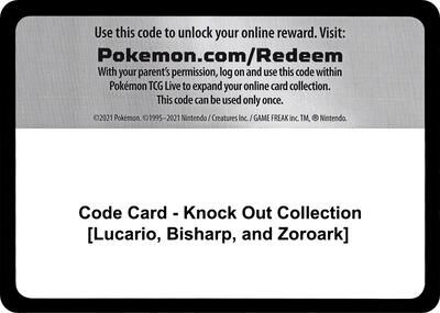 Code Card - Knock Out Collection [Lucario, Bisharp, and Zoroark] card from Miscellaneous Cards & Products