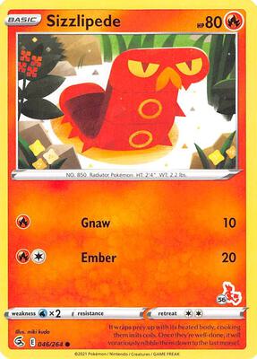 Sizzlipede - 046/264 (#56 Cinderace Stamped) card from Battle Academy 2022