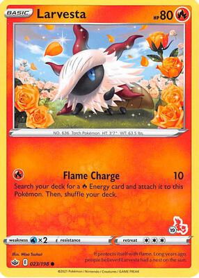Larvesta - 023/198 (#19 Cinderace Stamped) card from Battle Academy 2022