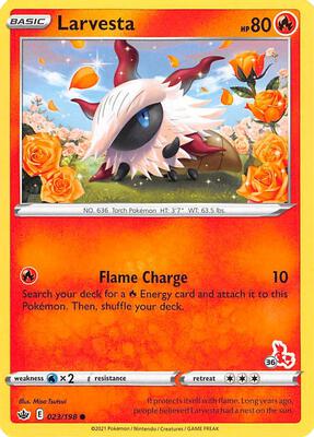 Larvesta - 023/198 (#36 Cinderace Stamped) card from Battle Academy 2022
