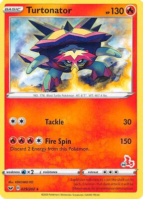 Turtonator - 029/202 (#39 Cinderace Stamped) card from Battle Academy 2022