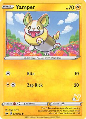 Yamper - 074/202 (#1 Pikachu Stamped) card from Battle Academy 2022