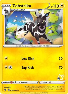 Zebstrika - 054/185 (#34 Pikachu Stamped) card from Battle Academy 2022