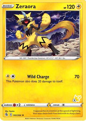 Zeraora - 102/264 (#5 Pikachu Stamped) card from Battle Academy 2022
