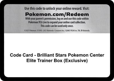 Code Card - Brilliant Stars Pokemon Center Elite Trainer Box (Exclusive) card from SWSH09: Brilliant Stars
