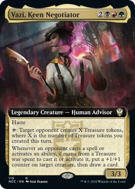 Vazi, Keen Negotiator (Extended Art) card from Commander: Streets of New Capenna