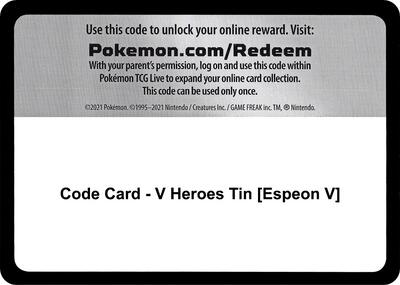 Code Card - V Heroes Tin [Espeon V] card from Miscellaneous Cards & Products