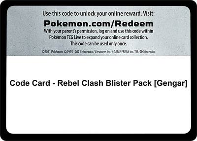 Code Card - Rebel Clash Blister Pack [Gengar] card from SWSH02: Rebel Clash