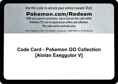 Code Card - Pokemon GO Collection [Alolan Exeggutor V] card from Pokemon GO