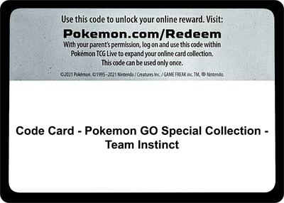 Code Card - Pokemon GO Special Collection - Team Instinct card from Pokemon GO