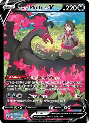 Galarian Moltres V card from SWSH10: Astral Radiance Trainer Gallery