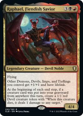Raphael, Fiendish Savior card from Commander Legends: Battle for Baldur's Gate