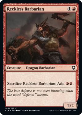 Reckless Barbarian card from Commander Legends: Battle for Baldur's Gate