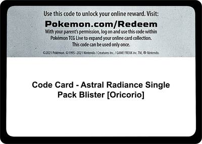 Code Card - SWSH10: Astral Radiance Single Pack Blister [Oricorio] card from SWSH10: Astral Radiance