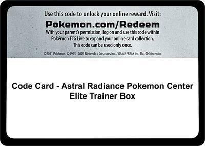 Code Card - Astral Radiance Pokemon Center Elite Trainer Box card from SWSH10: Astral Radiance