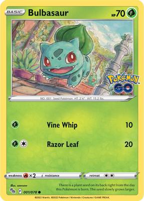 Bulbasaur card from Pokemon GO