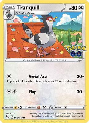 Tranquill card from Pokemon GO