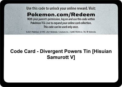 Code Card - Divergent Powers Tin [Hisuian Samurott V] card from Miscellaneous Cards & Products