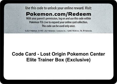 Code Card - Lost Origin Pokemon Center Elite Trainer Box (Exclusive) card from SWSH11: Lost Origin
