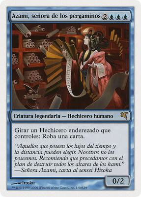 Azami, Lady of Scrolls (Spanish) - "Azami, señora de los pergaminos" card from Magic Encyclopedia 2005 (Salvat/Hachette)