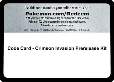 Code Card - Crimson Invasion Prerelease Kit card from SM - Crimson Invasion