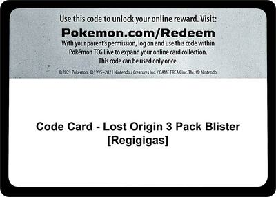 Code Card - Lost Origin 3 Pack Blister [Regigigas] card from SWSH11: Lost Origin