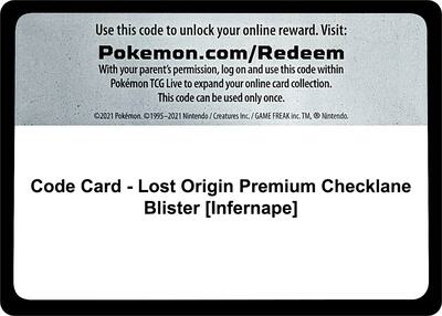 Code Card - Lost Origin Premium Checklane Blister [Infernape] card from SWSH11: Lost Origin