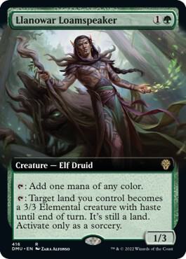 Llanowar Loamspeaker (Extended Art) card from Dominaria United