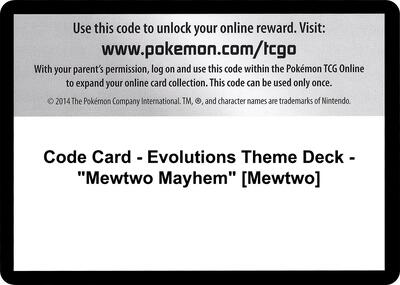 Code Card - Evolutions Theme Deck - "Mewtwo Mayhem" [Mewtwo] card from XY - Evolutions