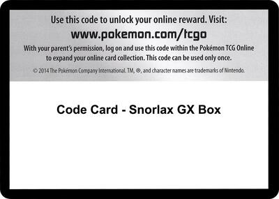 Code Card - Snorlax GX Box card from XY - Evolutions