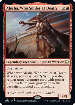Alesha, Who Smiles at Death card from Commander: Dominaria United