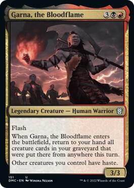 Garna, the Bloodflame card from Commander: Dominaria United