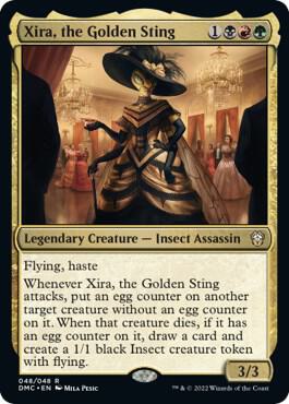 Xira, the Golden Sting card from Commander: Dominaria United