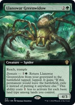 Llanowar Greenwidow (Extended Art) card from Dominaria United