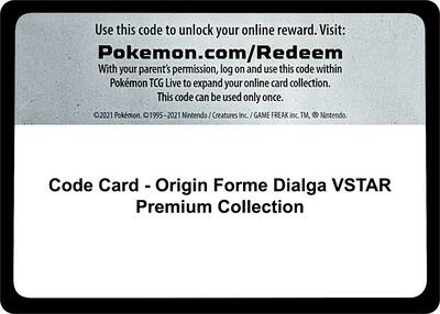 Code Card - Origin Forme Dialga VSTAR Premium Collection card from SWSH11: Lost Origin