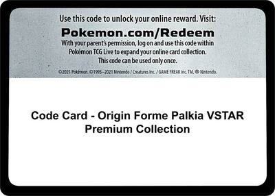 Code Card - Origin Forme Palkia VSTAR Premium Collection card from SWSH11: Lost Origin