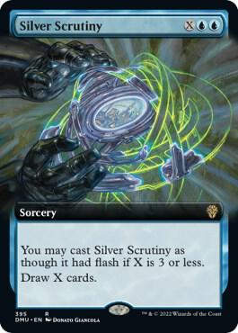 Silver Scrutiny (Extended Art) card from Dominaria United