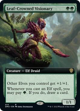 Leaf-Crowned Visionary (Extended Art) card from Dominaria United
