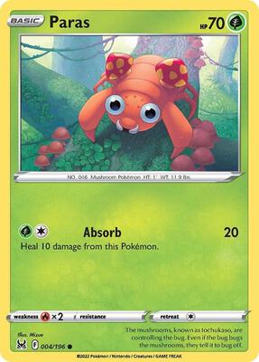 Paras card from SWSH11: Lost Origin