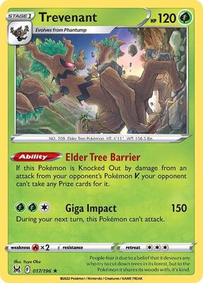 Trevenant card from SWSH11: Lost Origin