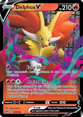 Delphox V card from SWSH11: Lost Origin