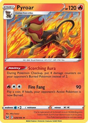Pyroar card from SWSH11: Lost Origin