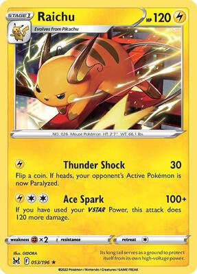 Raichu card from SWSH11: Lost Origin
