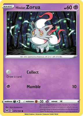 Hisuian Zorua card from SWSH11: Lost Origin