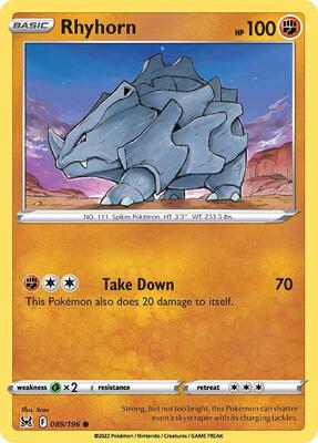 Rhyhorn card from SWSH11: Lost Origin