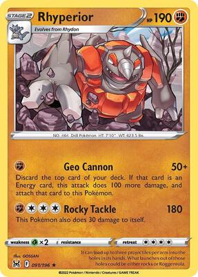Rhyperior card from SWSH11: Lost Origin