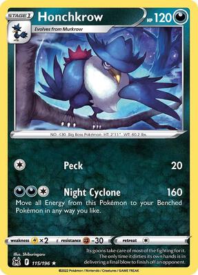 Honchkrow card from SWSH11: Lost Origin