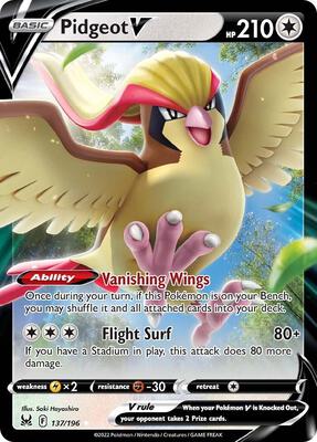 Pidgeot V card from SWSH11: Lost Origin