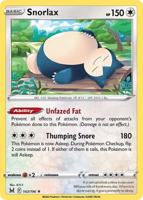 Snorlax card from SWSH11: Lost Origin