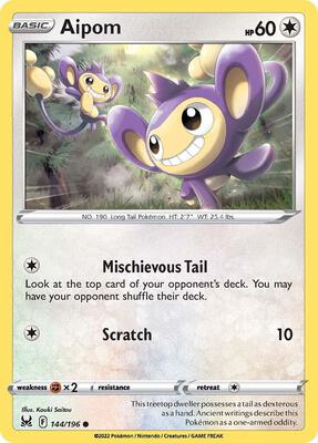 Aipom card from SWSH11: Lost Origin